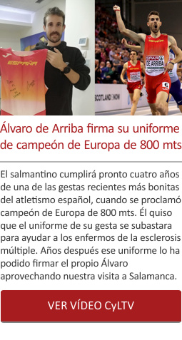 脕lvaro de Arriba firma su uniforme de campe贸n de Europa de 800 mts