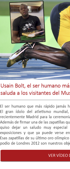 Usain Bolt, el ser humano más rápido de la historia, saluda a los visitantes del Museo del Deporte