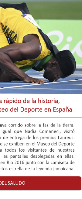 Usain Bolt, el ser humano más rápido de la historia, saluda a los visitantes del Museo del Deporte